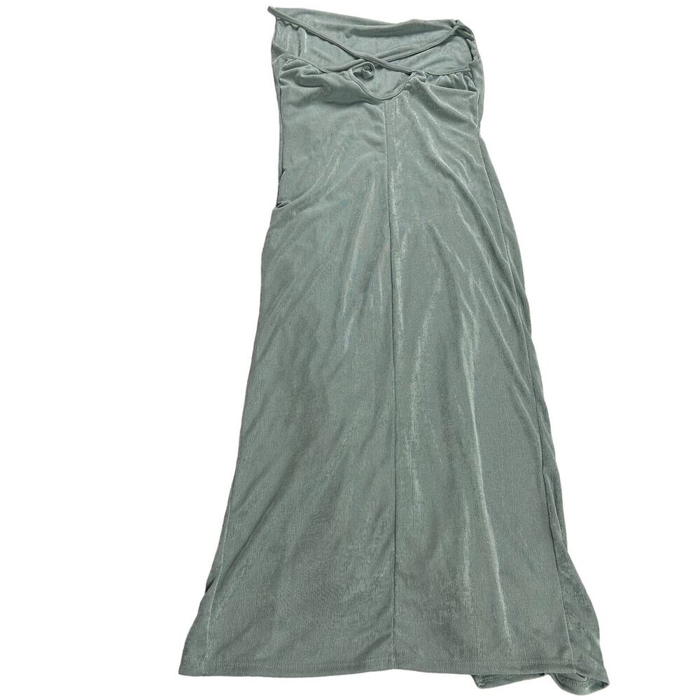 21 SAINTS Womens Sz S Green Midi Dress Crowl Neck Low Back Side Slit Shiny Fairy - Picture 6 of 12